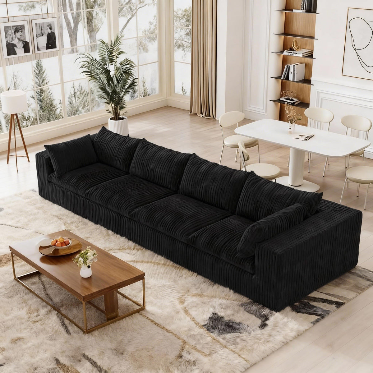 118.2" L‑Shape Modular Cloud Sectional Sofa, 3‑Seater Couch with Ottoman
