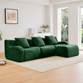 Tidyard Boneless 3-Seater Sofa with Chaise, High-Density 32D Sponge, Teddy Fleece Fabric, No Assembly Needed, Curved Armrest & Non-Slip Base, Green