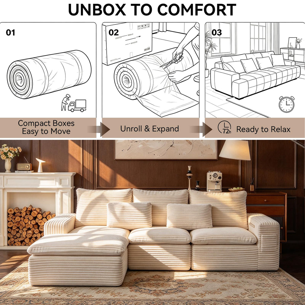 110" Cloud Sectional Couches for Living Room, Warm White