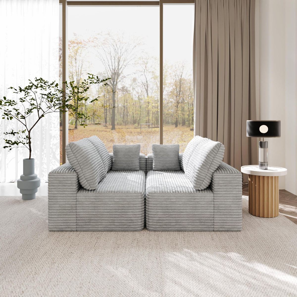 134 Inch Oversized Boneless Sofa Bed, Fluffy Corduroy Sleeper Sofa for Apartment Bedroom Living Room, Comfy Modular Cloud Sectional Couch, Boneless Couch, No Assembly, Brown