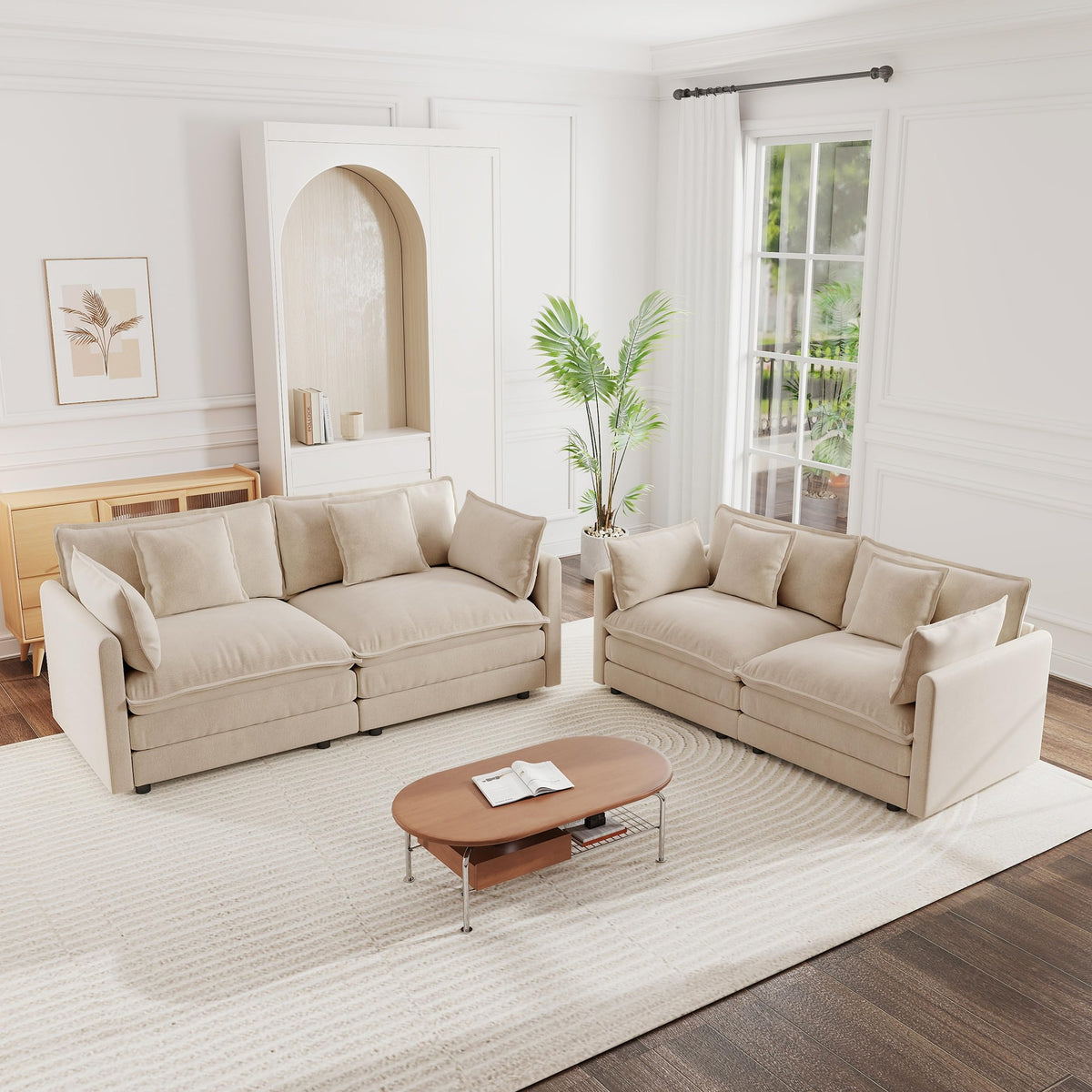 White Modular Sectional Sofa 3-Piece Set, Modern Deep Seat Chenille Couch, Loveseat, Single Sofa, Oversized Modular Couch for Living Room