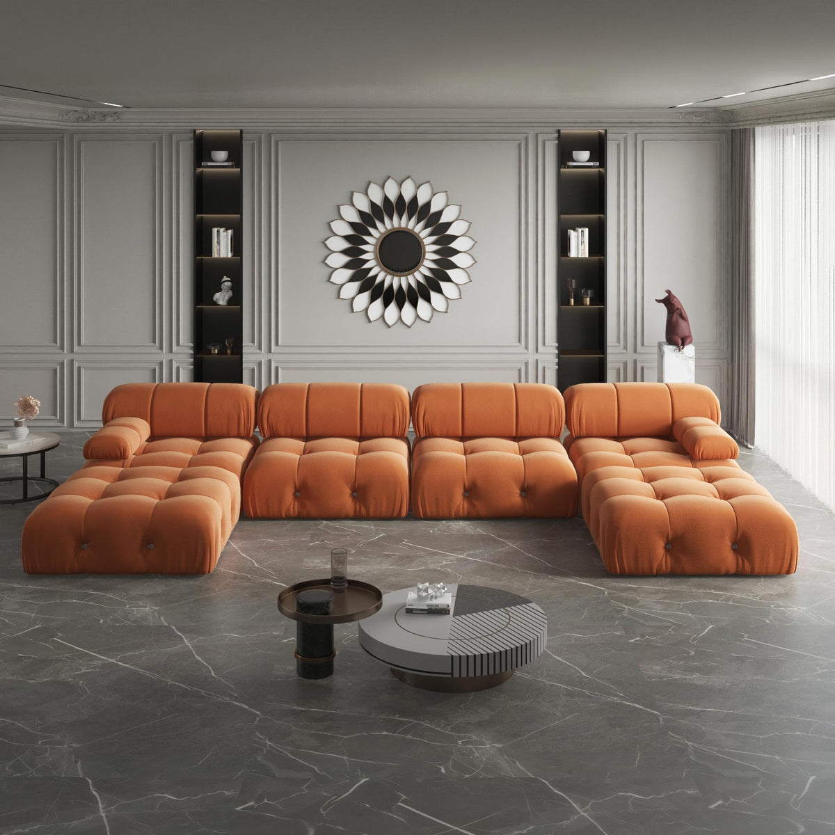 104" Bubble Couch Velvet Modular Sectional Sofa, Oversized L Shaped Couches for Living Room, Comfy Cloud Couch, 3-Seater Deep Seat Sofa Green