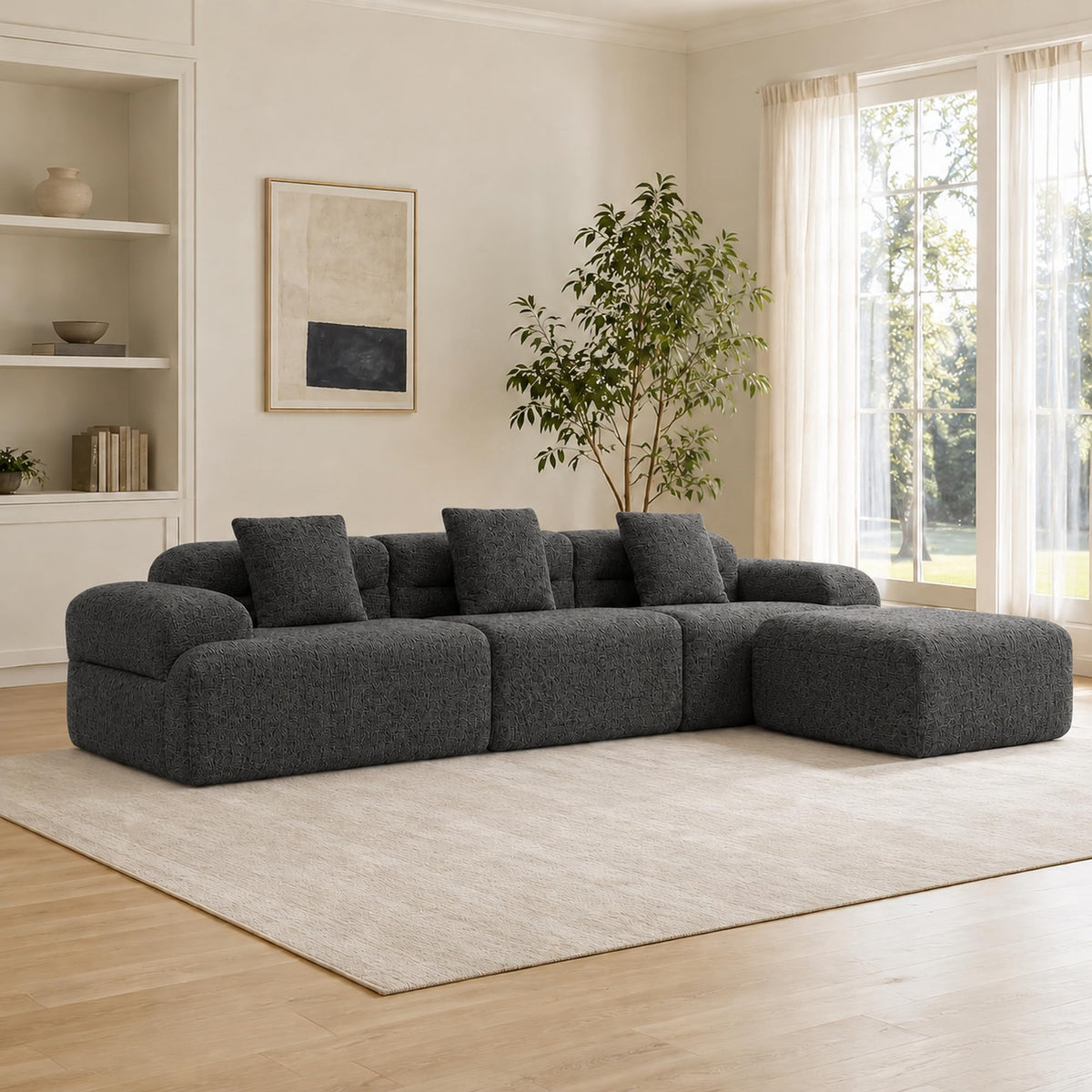 119.69" Modular Corduroy Sectional Sofa with Ottoman
