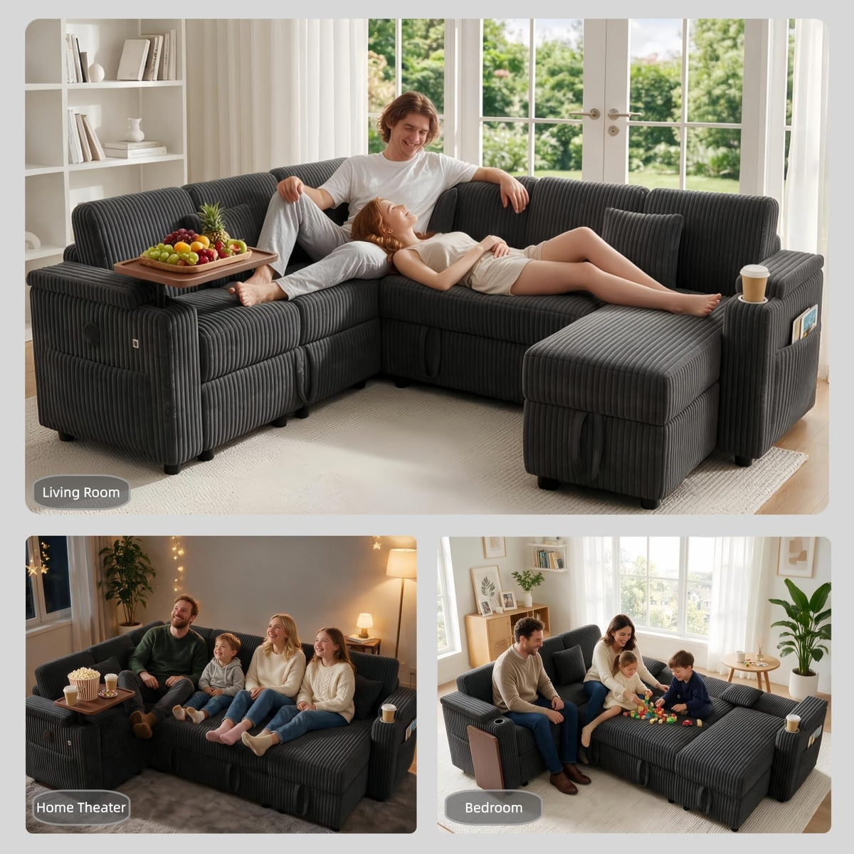 100" Modular Sectional Sofa with Storage, Cloud Couch Pull Out Bed