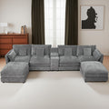 U Shaped Sectional Cloud Couch for Living Room,144" Comfy Fluffy Modular Sofa with Movable Ottoman Chenille 6 Seat Sectional Sofa Set with Storage Box, Cup Holders, Grey YP434