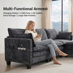 108" Modular Sectional Sofa Cloud Couch - L Shape Sofa with Charging Station Side Storage - Chenille Comfy Couches with Ottoman Movable for Living Room Bedroom Apartment Office, Black