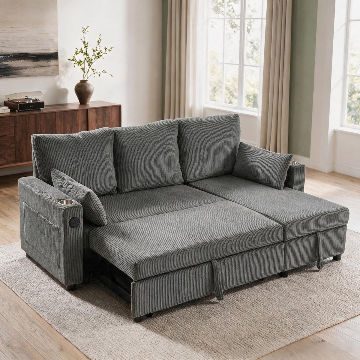 104.5" Sleeper Sectional Sofa Bed, L-Shaped Pull Out Couch