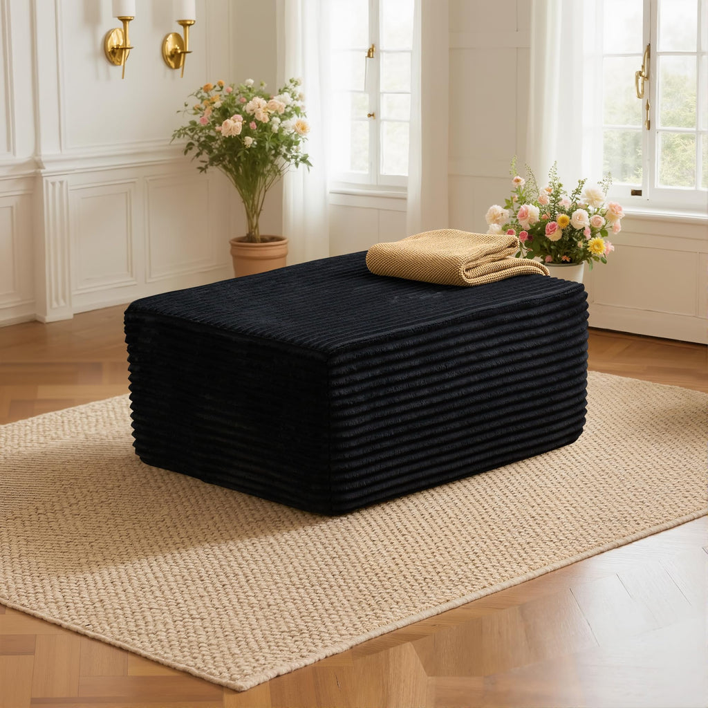 104" L-Shape Modular Sectional Sofa Couch,Comfy Upholstered Cloud Couch for Living Room,Modern Minimalist Couches,Deep Seat,No Assembly Required (Black,Plush Corduroy, Right Facing Chaise w/Ottoman)