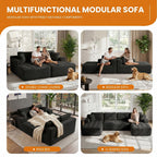 126" Oversized Cloud Boneless Couch, Modern Sofa Couch U Shaped Modular Sectional Sofa with Chaise, Premium Corduroy Fabric Boneless Couch for Living Room, No Assembly Required Black Floor Sofa
