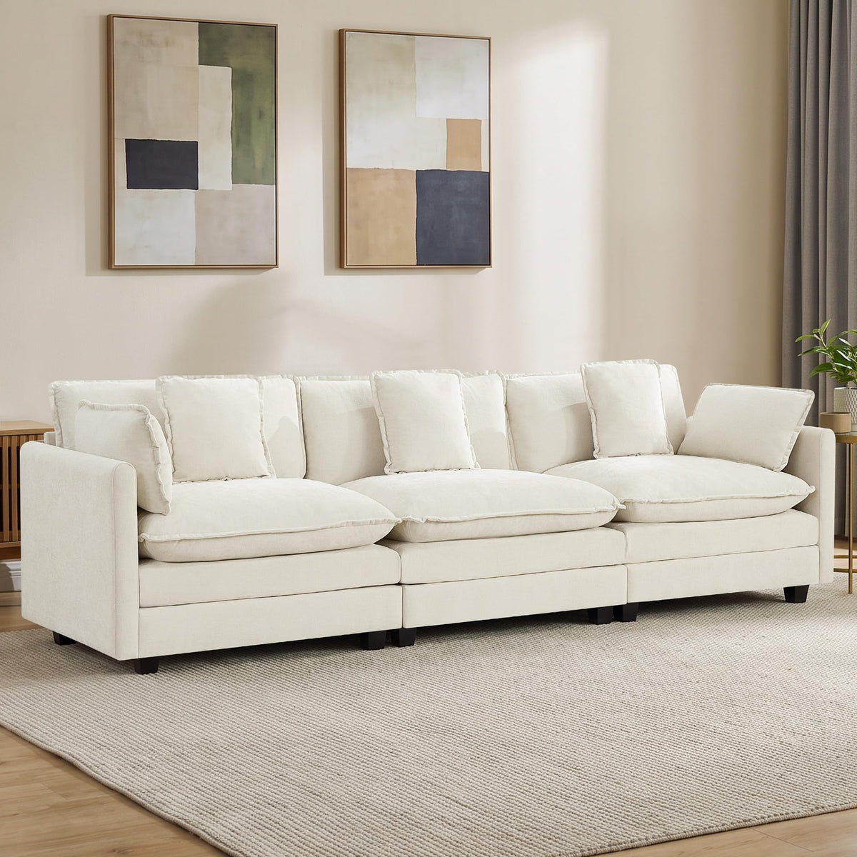 113" V-Shaped Cloud Couch, Modular Sectional for Living Room, Light Grey