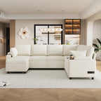 109.9" Sectional Sofa Sofa Bed Sofa Sleeper U Shaped Sofa with Ample Storage Space, Two Cup Holders and Charging Ports for Living Room, Beige