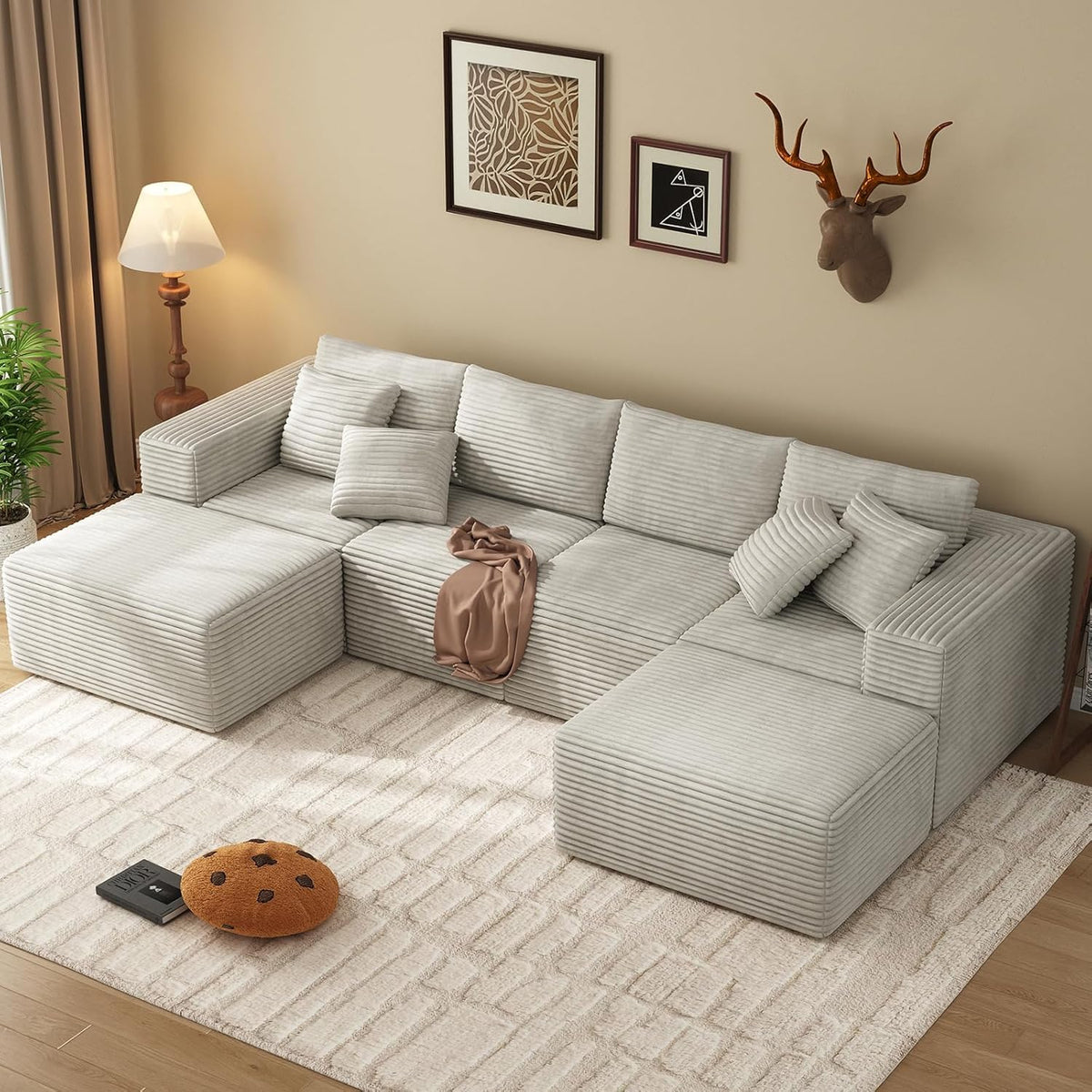 U-Shaped Modular Sponge Sofa in Corduroy