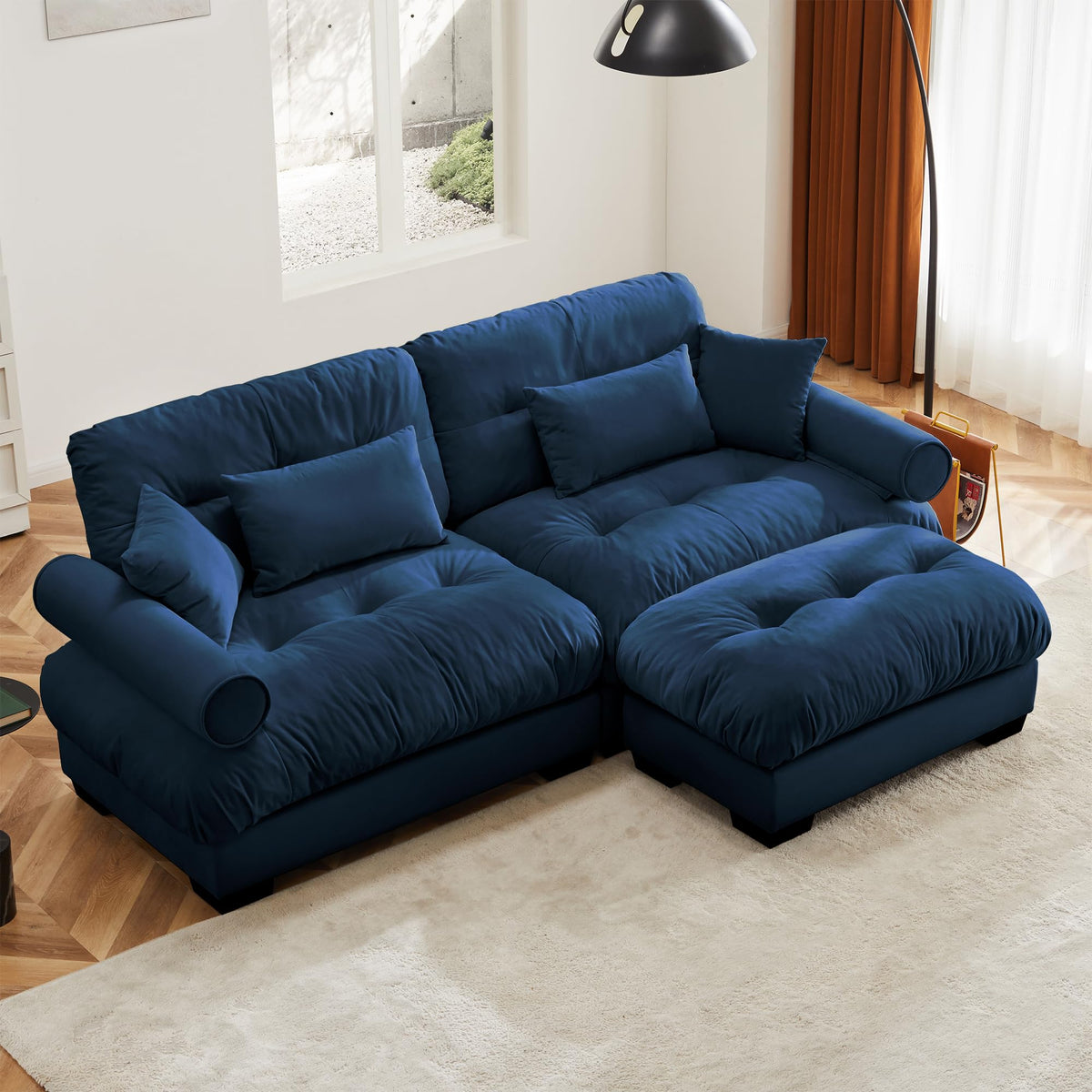 130" Modular Sectional Sofa,Velvet Upholstered Couches for Living Room,3 Seater Green Sofa Couch with Movable Ottoman,Big Comfy Loveseat Sofa with Deep Seats for Living Room,Apartment,Bedroom