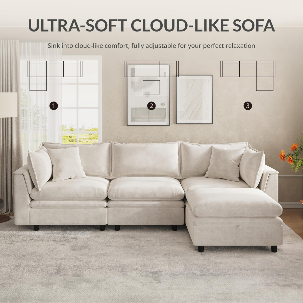 113.4'' Modular Sectional Couches with Storage Ottoman