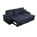 Tidyard Right-Facing Sectional Sofa with Footrest, Convertible Corner Couch with Storage Armrest, Pull-Out Sofa Bed, Double Cup Holders, Dark Grey, Modern Living Room Furniture