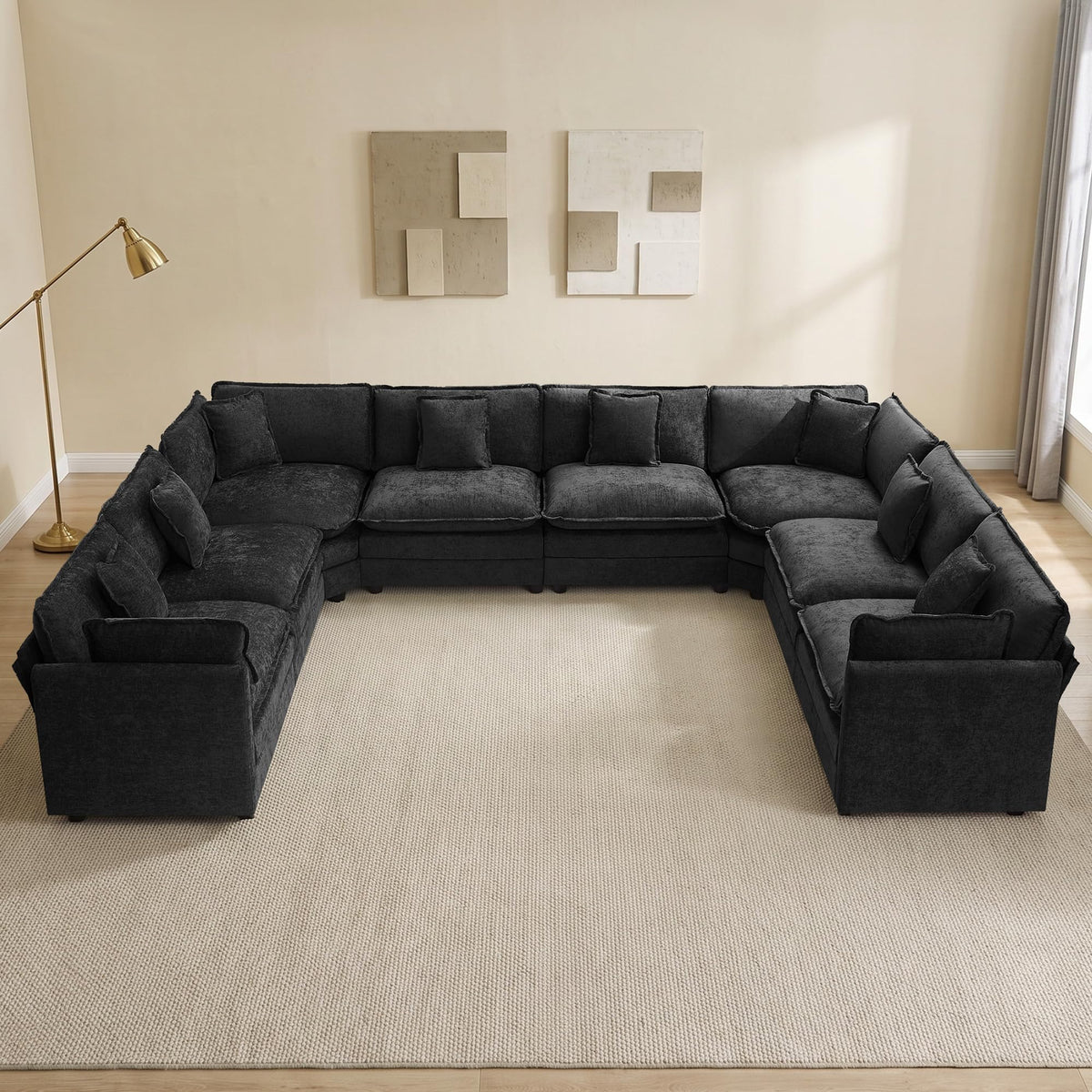 113" V-Shaped Cloud Couch, Modular Sectional for Living Room, Light Grey