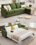 106.5" Pull Out Sofa Bed,L Shaped Modular 4 Seater Couch,2-in-1 Sofa Bed,Wireless Charging, USB Charging Ports,Memory Foam Mattress,Storage Space (Green)