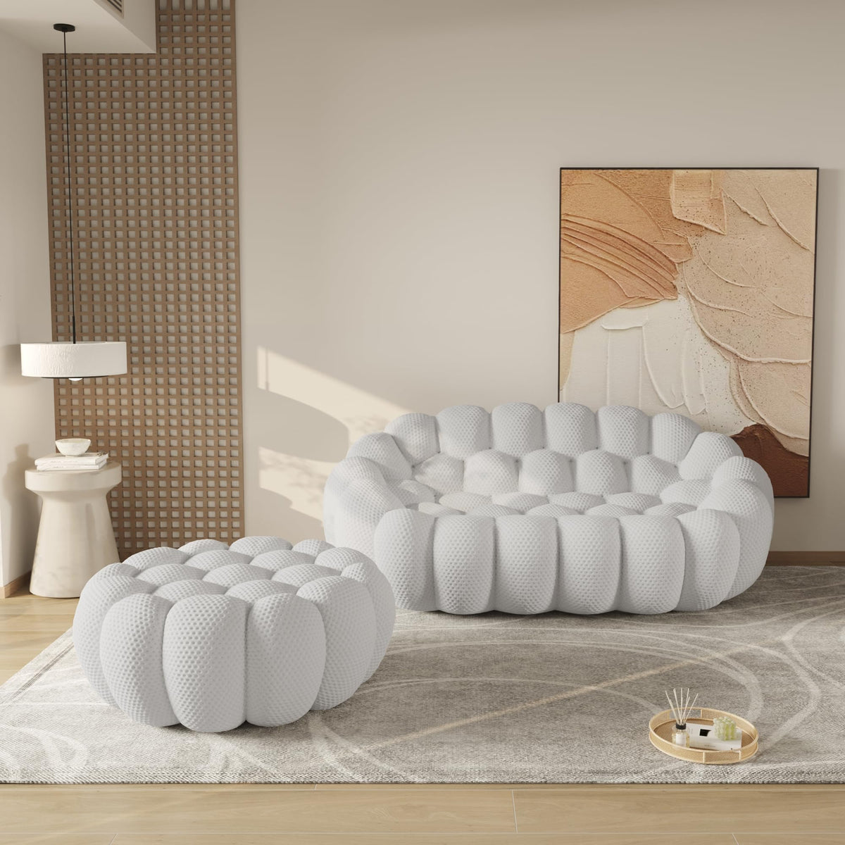 WJShome Modern Bubble Sofa Couch, 79.53" Curved Sofas for Living Room, Boneless Large Bean Bag Chair,Deep Seat Floor Sofas Chair Lounge 3 Seater for Home,Orange