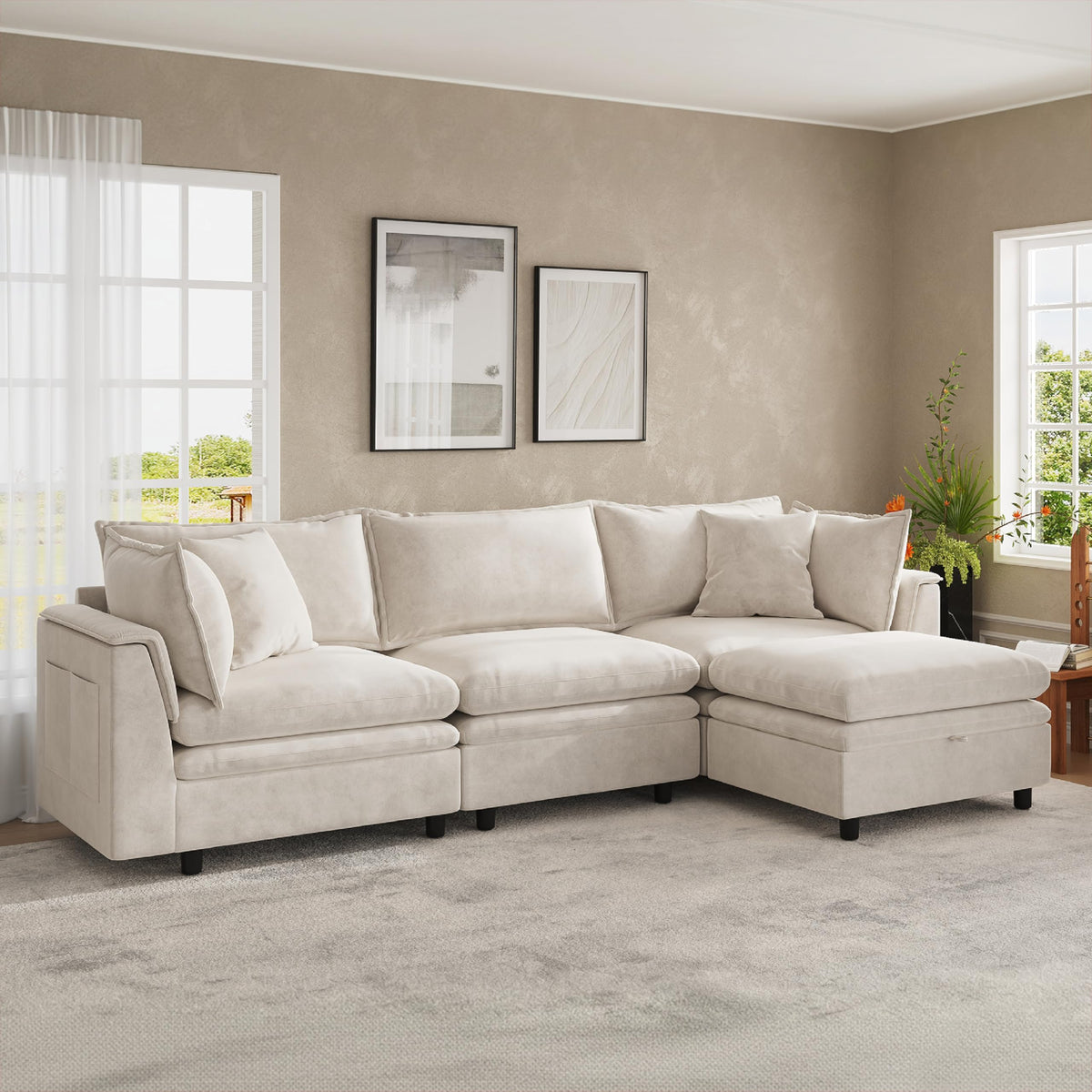 113.4'' Modular Sectional Couches with Storage Ottoman