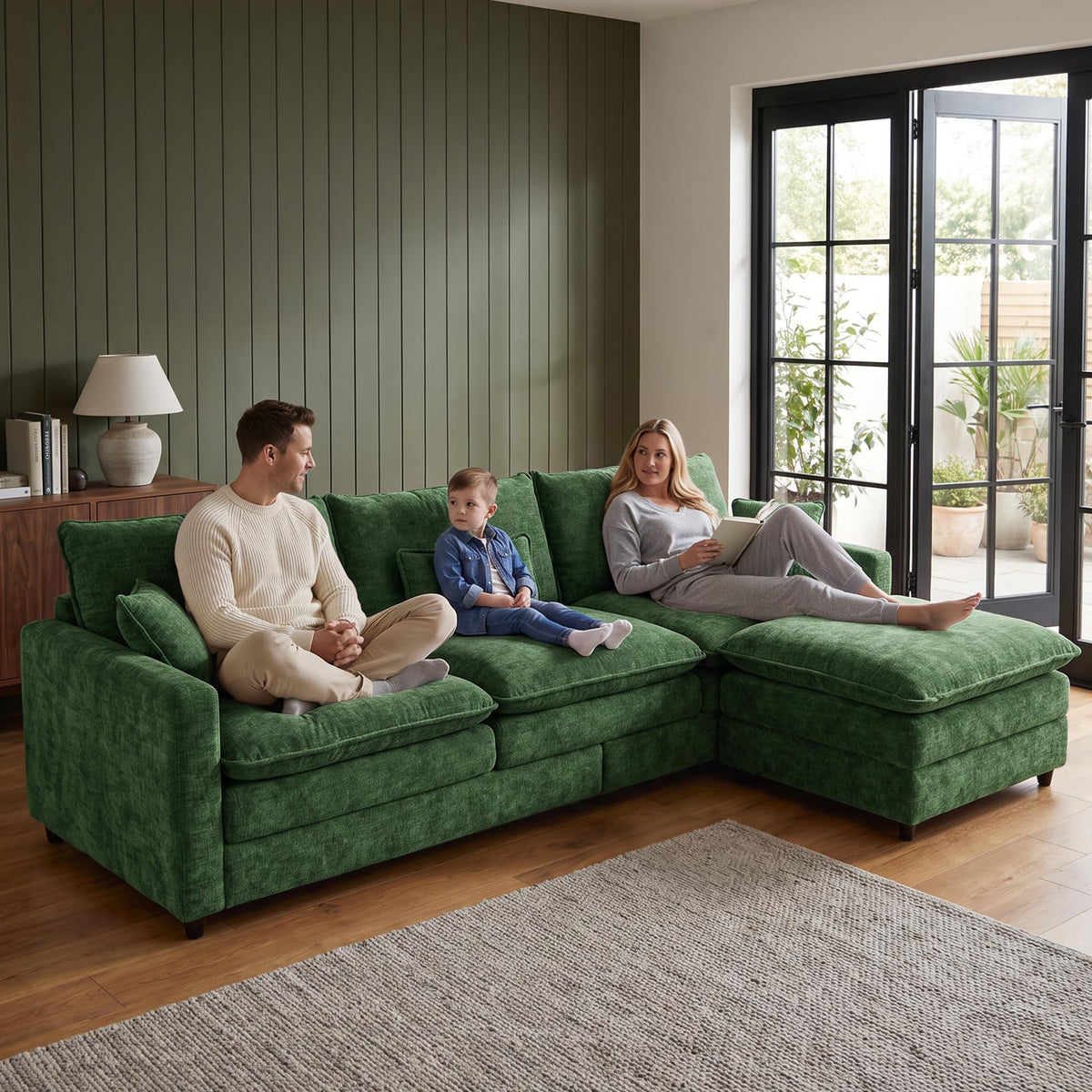 111" Modular Sectional Sofa, Deep Seat Cloud Couch Sectional with Ottoman