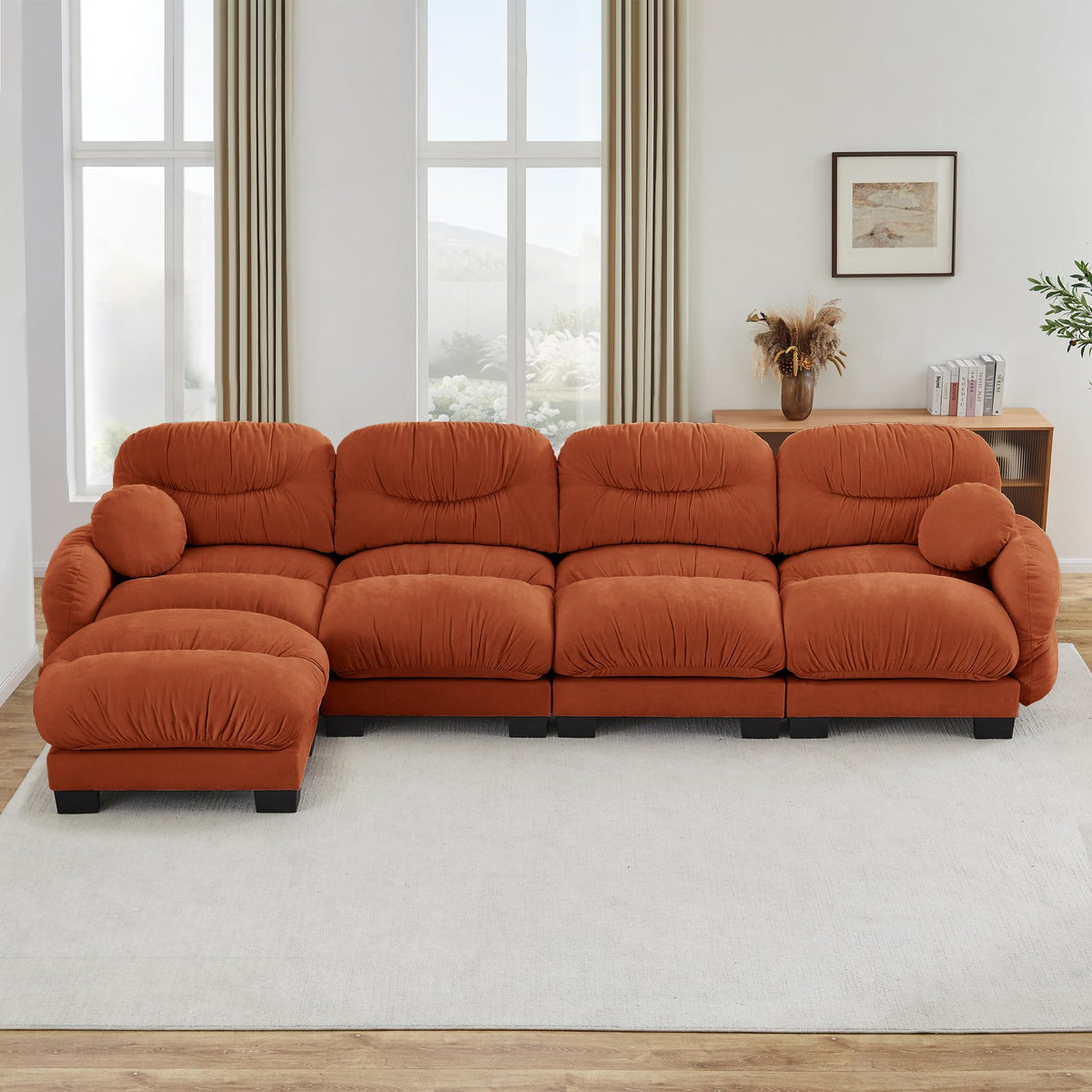 116" Cloud Modular Chenille L Shaped Sectional Sofa with Ottoman, Deep Seat Cloud Couch with Interlocking Metal Connectors for Modern Living Room (Beige, 3S+1O)