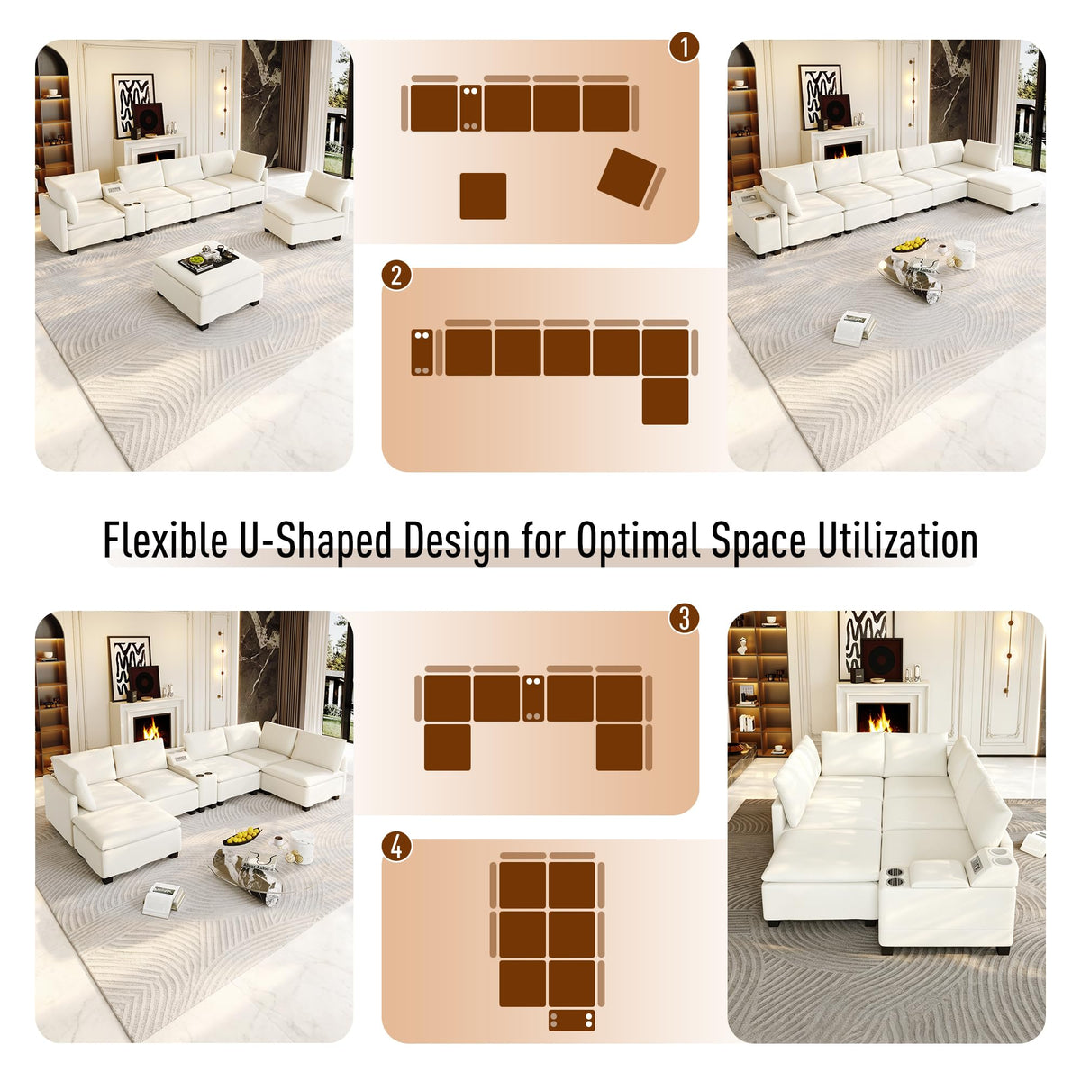 121.2" U Shaped Modular Sectional Sofa Couch for Living Room, Beige