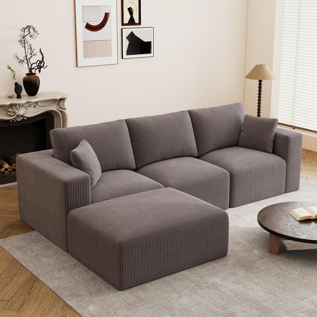 79" Modular Sectional Sofa, Cloud Couch Loveseat Memory Foam Boneless Couch with Chaise, Cozy Upholstered Corduroy Floor Couch, No Assembly Required Living Room Furniture for Apartment, Beige