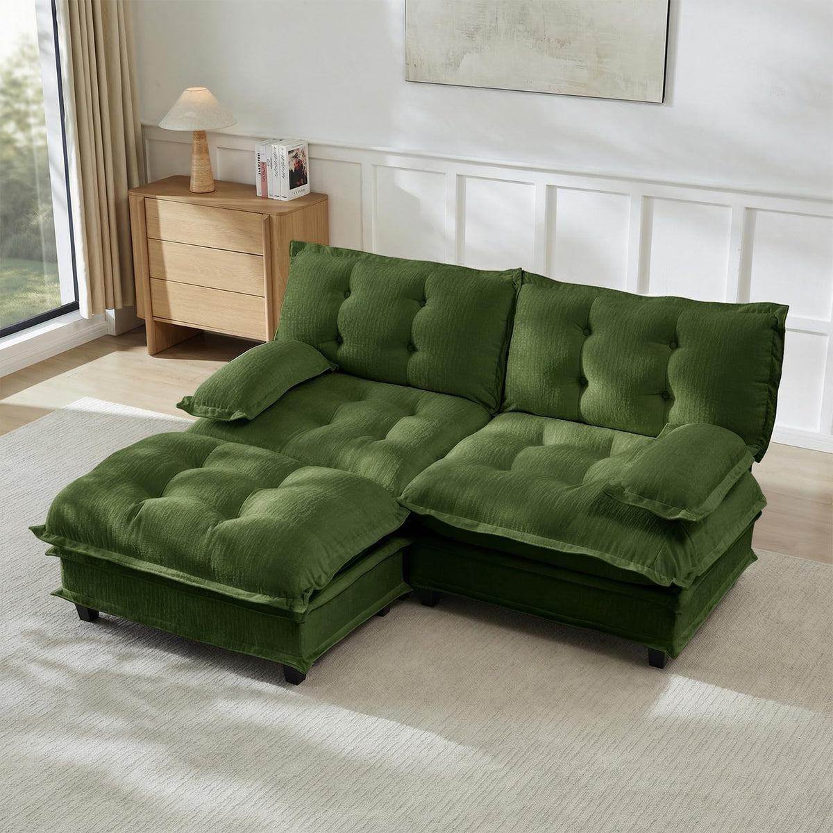 U Shaped Modular Sectional Sofa - 108" Chenille Cloud Deep Seat Couch with Ottoman, 5-Seat Comfy Lattice Decored Seat Cushion for Living Room, Apartment,Light Coffee