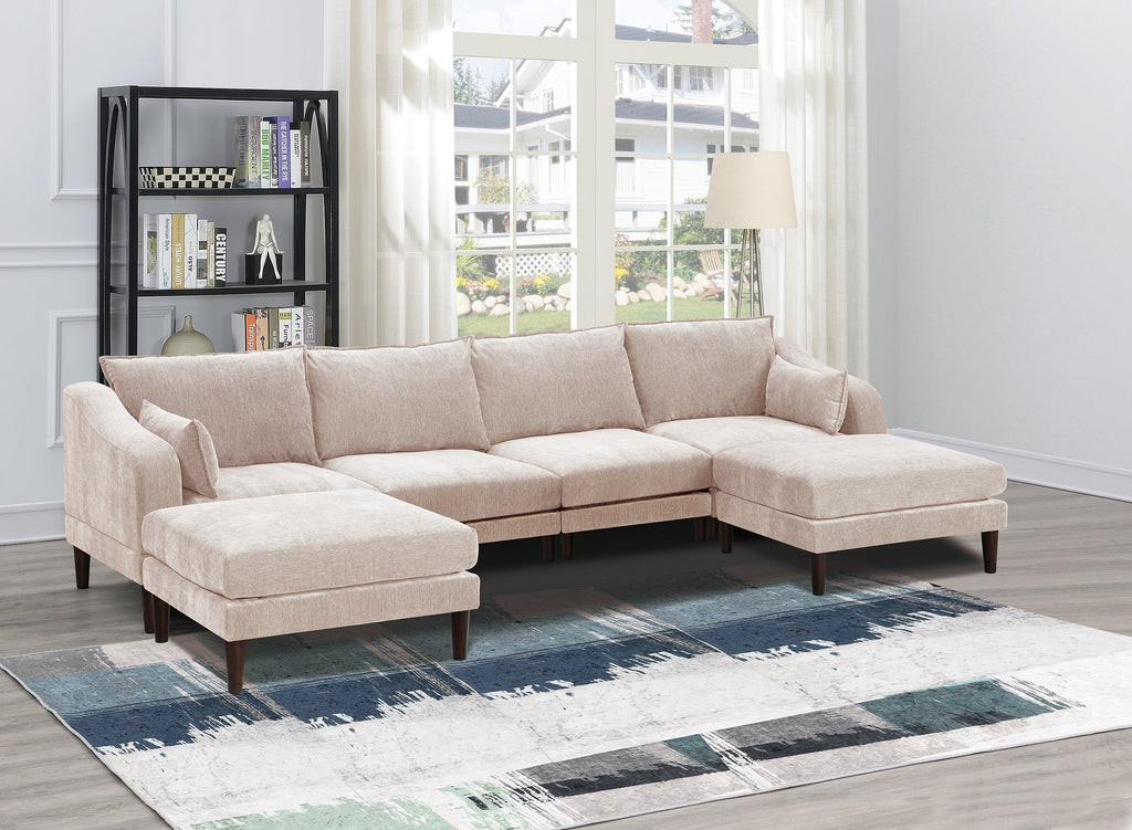 U-Shaped Couch Set: 6-Piece Modular Sectional with Armless Chairs, One Arm Chair, Ottoman - Modern Living Room Furniture