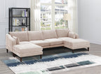 U-Shaped Couch Set: 6-Piece Modular Sectional with Armless Chairs, One Arm Chair, Ottoman - Modern Living Room Furniture