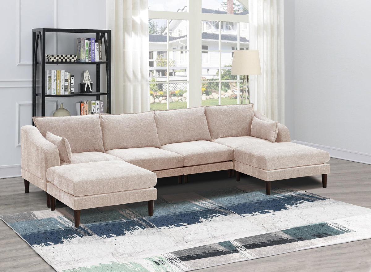 U-Shaped Couch Set: 6-Piece Modular Sectional with Armless Chairs, One Arm Chair, Ottoman - Modern Living Room Furniture