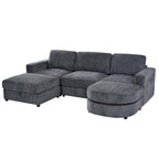 Tidyard U Shaped Sectional Sofa, Modular Chenille Couch with Storage Ottoman & Cup Holders, 102.4" Solid Pine Wood Frame for Living Room Apartment