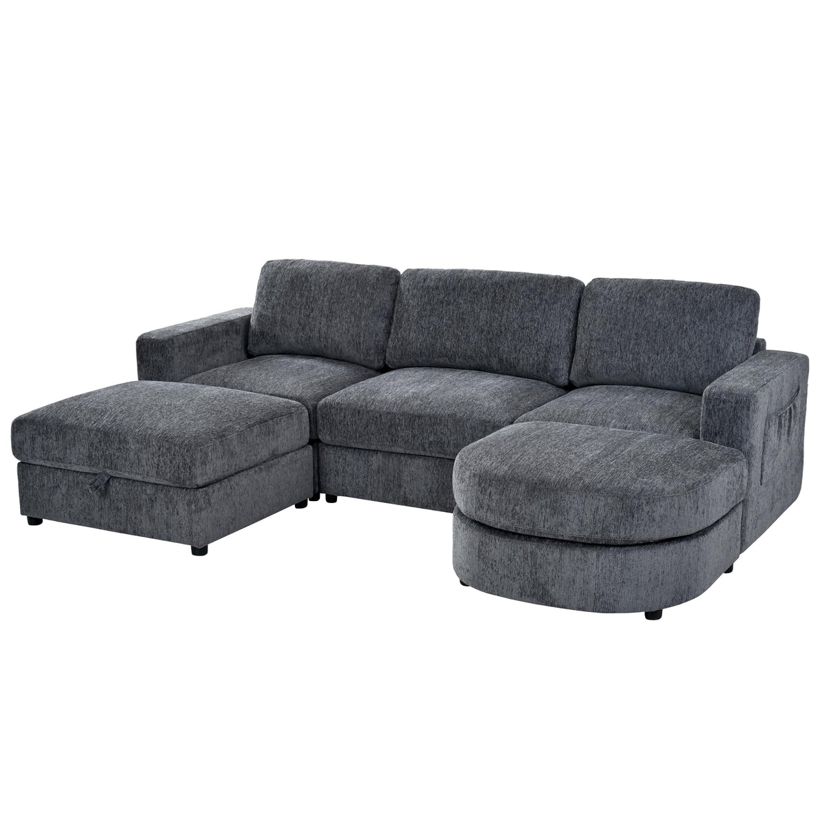 Tidyard U Shaped Sectional Sofa, Modular Chenille Couch with Storage Ottoman & Cup Holders, 102.4" Solid Pine Wood Frame for Living Room Apartment