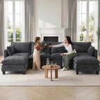 108" Modular Sectional Sofa Cloud Couch - L Shape Sofa with Charging Station Side Storage - Chenille Comfy Couches with Ottoman Movable for Living Room Bedroom Apartment Office, Black
