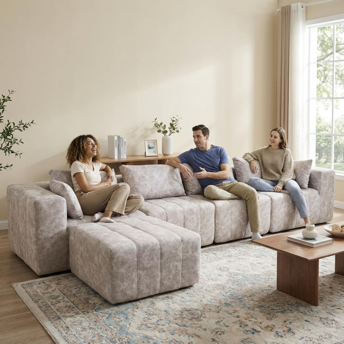 · REDEARTH · Boneless L Shaped Sectional Sofa in a Box, 5 Seater - Oyster