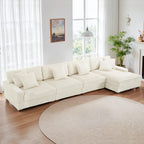 118.3" L-Shaped Modular Sectional Sofa with Chaise, Comfy Corduroy Fluffy Couch with Deep Seat, Flexible Module Combination for Living Room, Cotton Flannel Light Brown