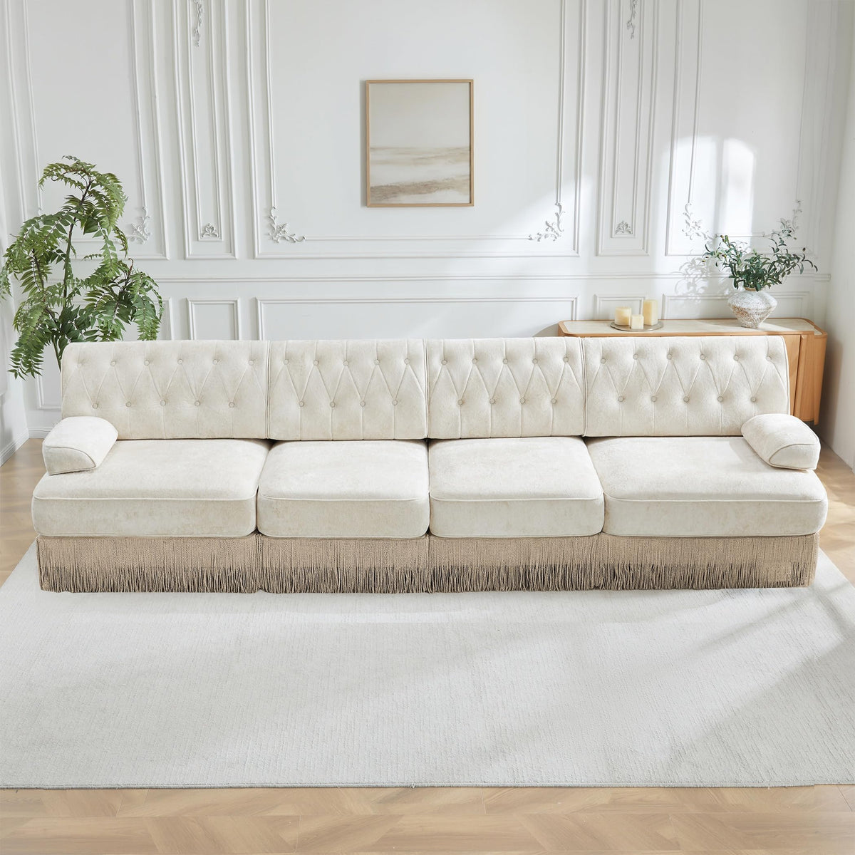Velvet Modular Sectional Sofa, 135.6 Inch Chesterfield Style, Camel