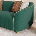 1-Piece Luxury Velvet Sofa Set for Living Room, Elegant Design Couch Set with Curved Armrests and Gold Edge Trim, Tufted Upholstered Couch with Gold Metal Legs (Green, 3 Seater)