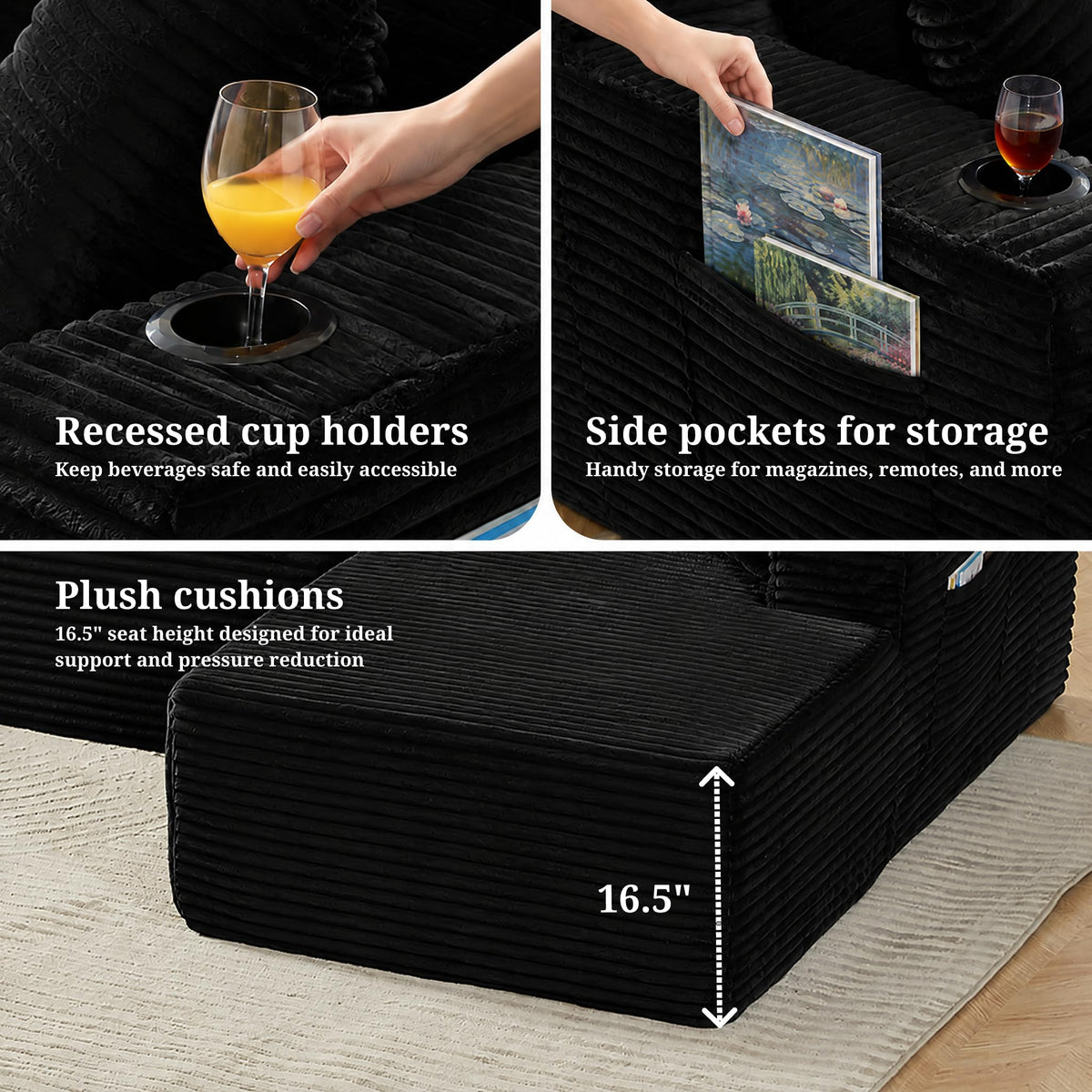 125" Cloud Sectional Boneless Couch for Living Room, Modular U Shaped Sofa