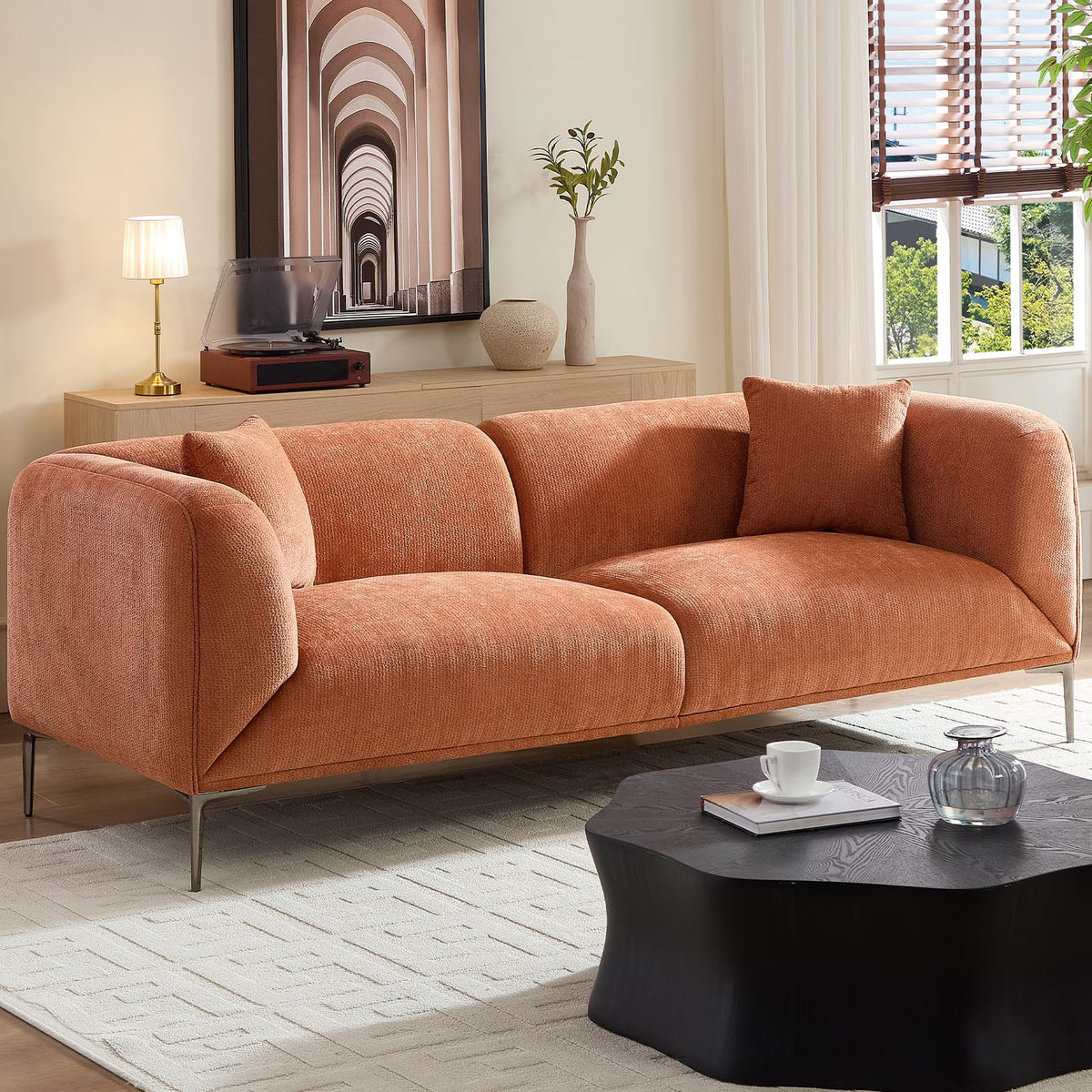 110" Modern Sofa Couch 3-Seater Deep Seat for Living Room, Camel