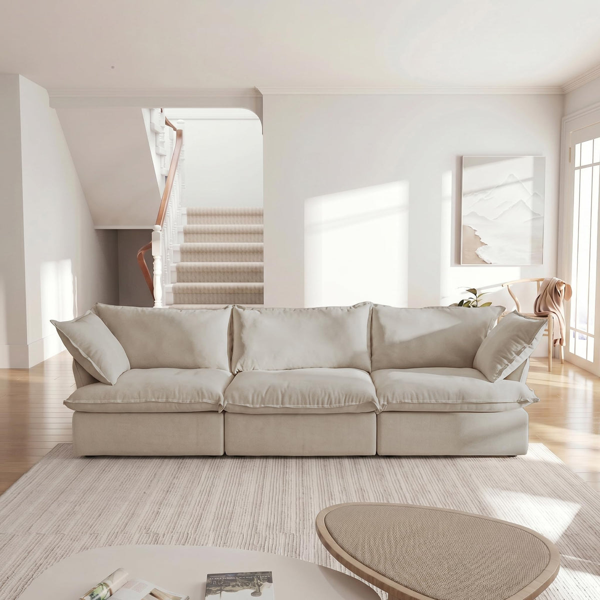 WJShome U-Shaped Sectional Couches for Living Room, Modern Modular Sectional Sofa with Storage Ottomans, Modern Comfy Sleeper Sofas for Home Family, Covers Removable & Washable, Beige