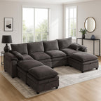 130" Modular Sectional Sofa with Storage, Premium Chenille Cloud Couch with Movable Ottomans, 1200lbs Heavy Duty Deep Seat Sectional, High-Density Foam