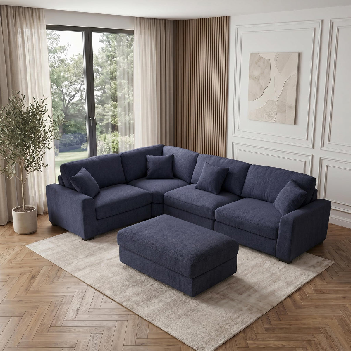 130 Inch Sectional Couch Modular Sofa with Ottoman Cloud Like Comfort 3 Seater Oversized Cloud Couch with Extra Large Chaise Chenille Fabric L Shaped Home Sofa for Living Room,Apartment(Gray)