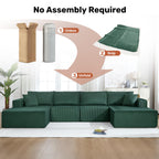 U-Shape Sectional Couch for Living Room,4 Seater Boneless Sofa Couch for Living Room Bedroom Apartments,146" Modular Sectional Corduroy Couch with Deep Seat,No Assembly Green