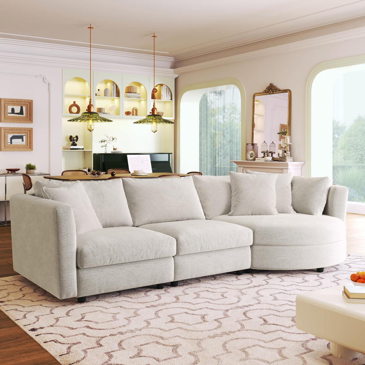 119*67" U Shaped Sectional Sofa,6 Seat Chenille Corner Couch Set with Oversized Chaise Lounge,Irregular Corner, Deep and Wide Seat Comfy Sofa with Cup Holders for Living Room,Apartment (Beige-V33)