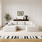 107" Plush Corduroy Deep Seat Chaise Lounge Indoo, Modern Boneless Compressed Floor Sectional Sofa with High-Resilience Foam, Free Combination Modular Cloud Sectional Sofa for Living Room, White