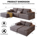 109" L-Shaped Corduroy Oversized Sectional Sofa w/Ottoman, Brown