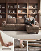 100" L Shaped Sectional Sofa with Hidden Armrest Storage, USB & Type-C Charging Ports, 4-Position Adjustable Armrests, Built-in Cup Holders, Upholstered Couch for Living Room, Brown