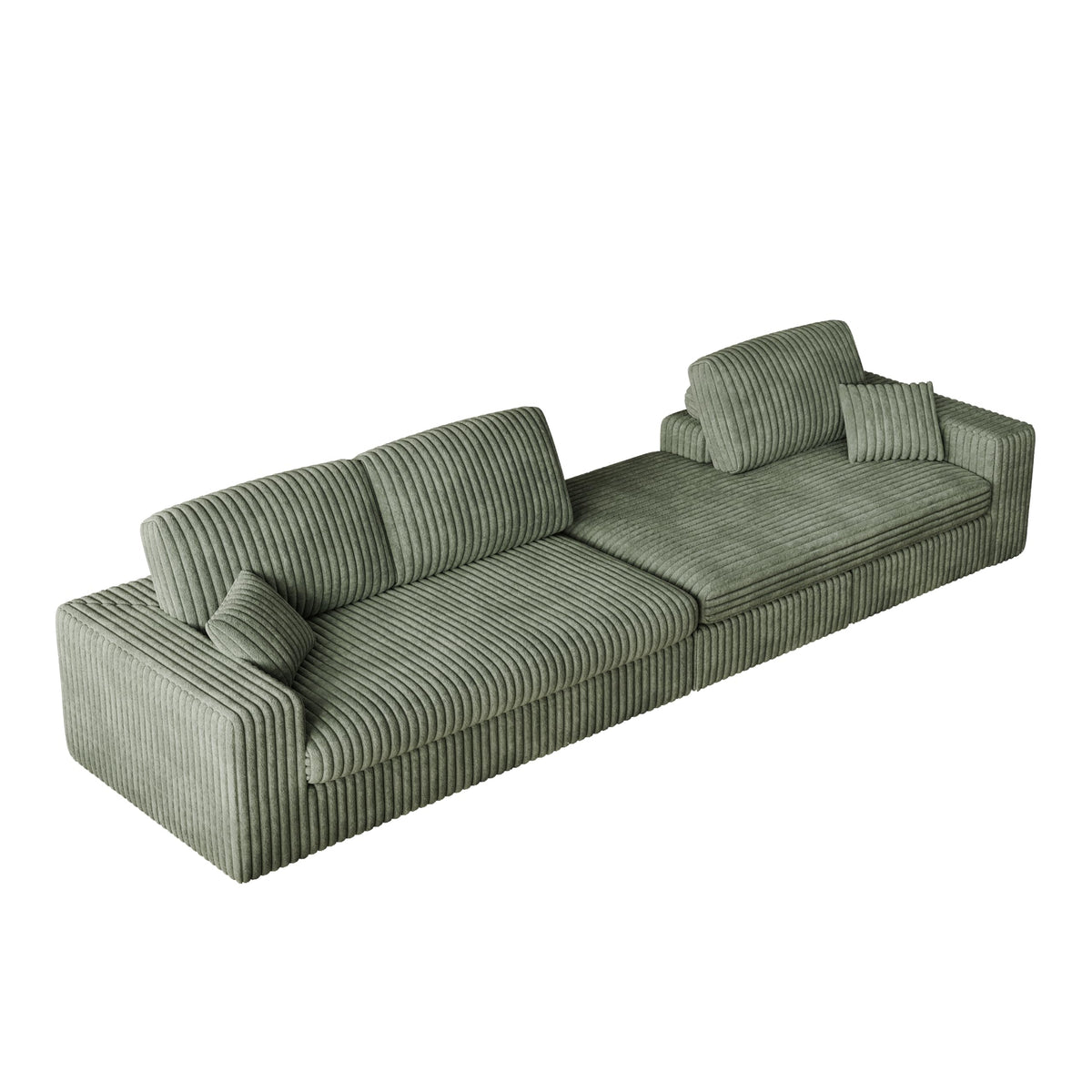 114.5'Corduroy Modular Foam Sofa, Recliner Seat Reversible Sofa, 2 in 1 Sofa with Recliner and L Shaped Sofa Combination with Three Cushion Neck Pillow Combination and Two Throw Pillows WT655