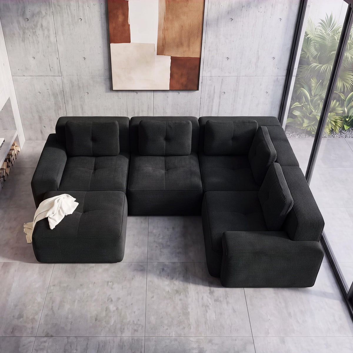 116" Boneless Corner Sectional Couch, 5 Seat Cloud Couches,Camel
